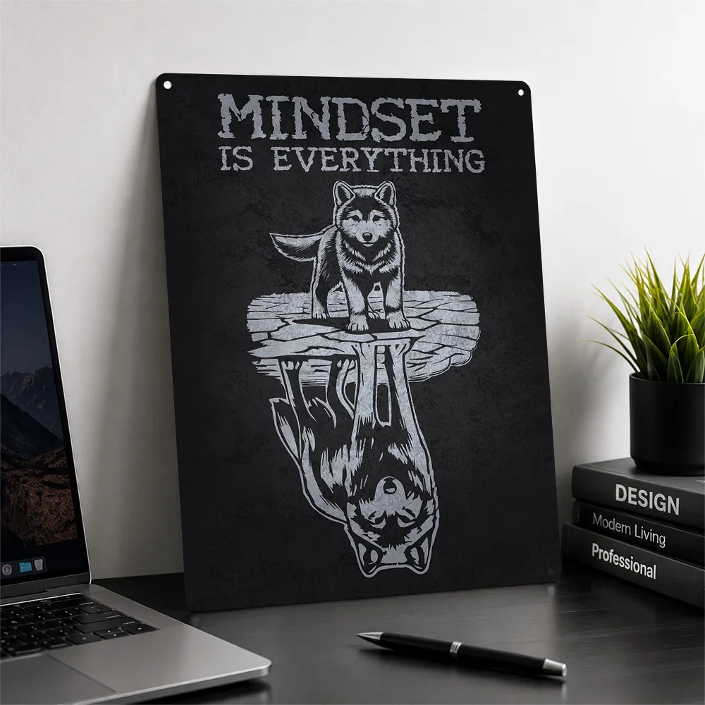 Mindset Is Everything - Wolf Poster Retro 3D Printed Metal Signs Customized Wall Hanging Gift for Article Decoration Room Art