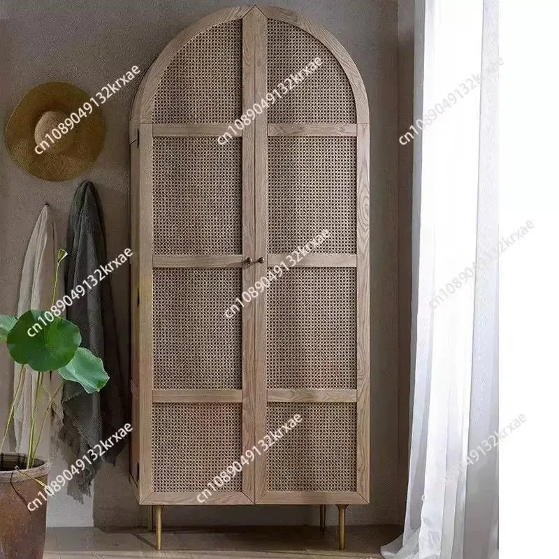Hot Selling Classical Wooden Cane Wardrobe, Bedroom Storage Cabinet, Rattan Furniture for Bedroom