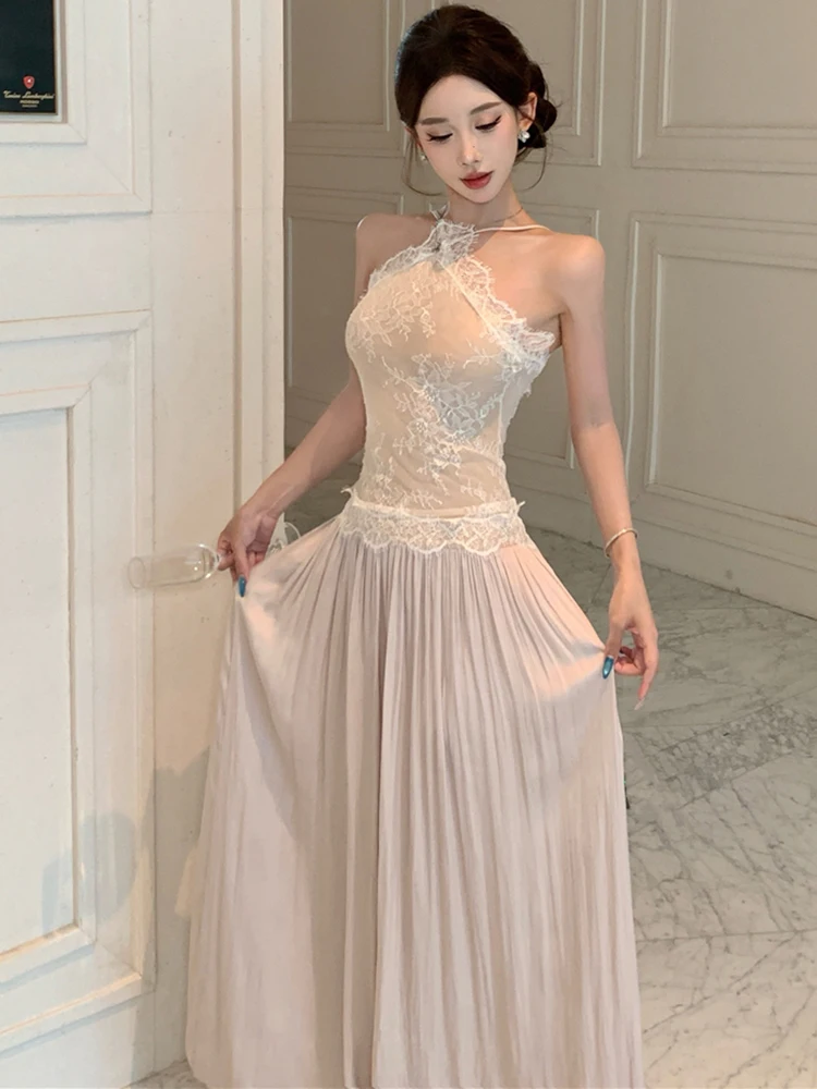 2025 mode Patchwork Spitze Jacquard Neck-montiert Kleid Frauen Elegante Bodycon Sexy Kleid Frühling Sommer Koreanische Luxus Nacht Kleid