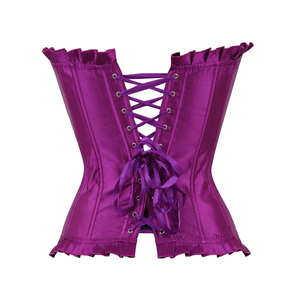 Purple Satin Rhinestone Corset Women Sexy Lace Up Overbust Bustier Top Showgirl Bodyshaper Corset Burlesque Vintage Style Korset