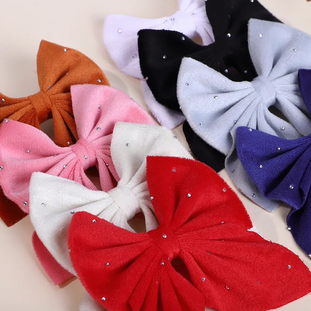 RAINBOW BOWS 2Pcs/lot Starry Dots Red Velvet Bow Hair Pins Hair Clips Kids Girls Barrettes Ponytail Holder Headwear Accessories