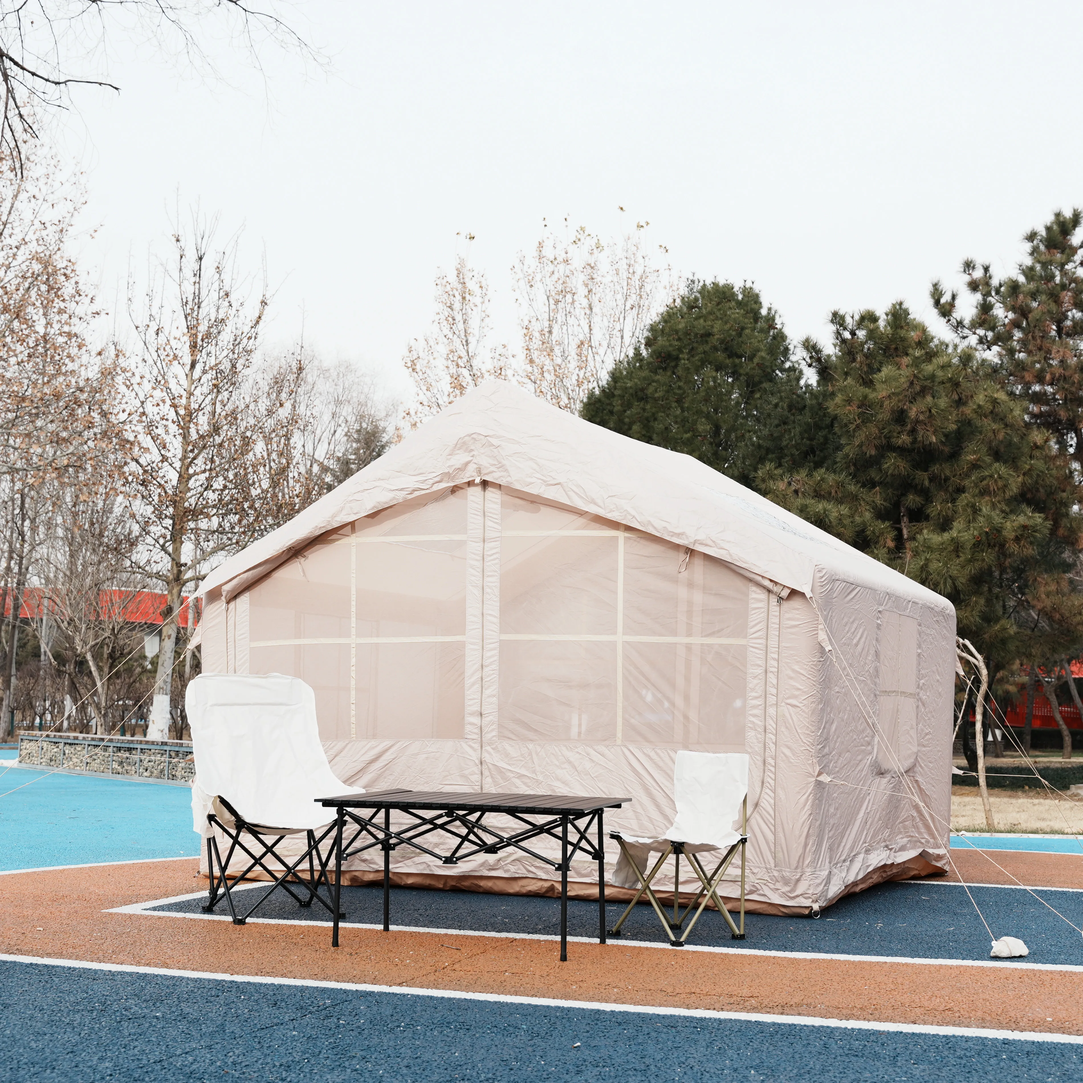 Super Air Luxury Inflatable Camping Tent Waterproof PVC Cotton Canvas Oxford One Bedroom All Seasons Emergency Relief Feature