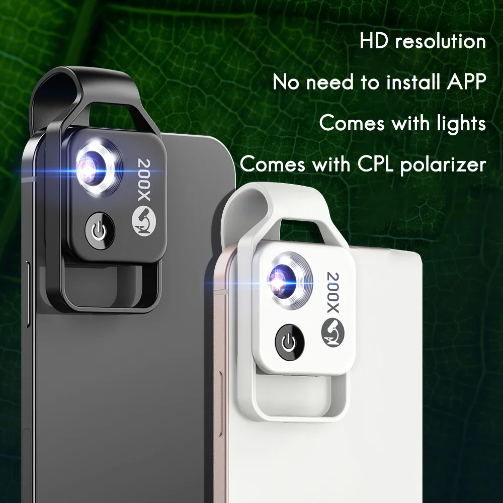 200X Mobile Phone Microscope Micro-Lens Universal Clip LED Light Pocket Mini Magnifying Glass Microscopes Black image 6