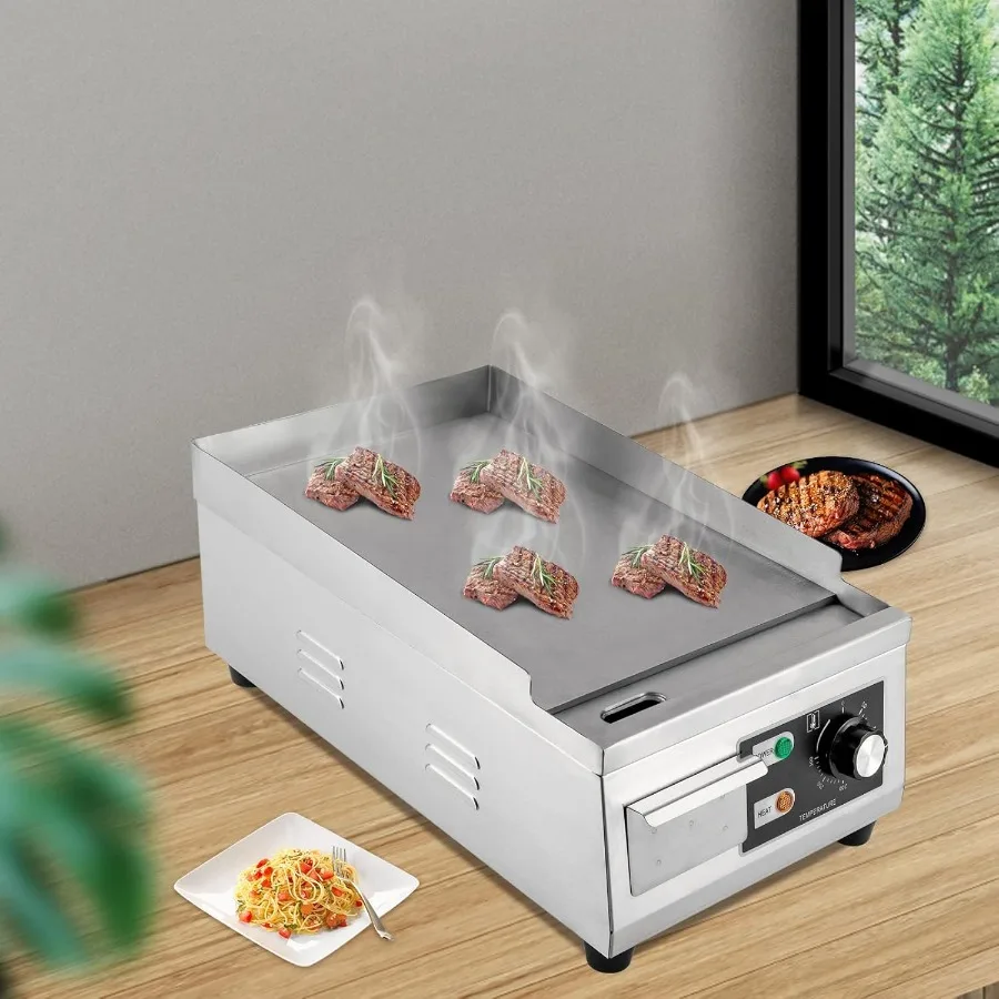 

Commercial Electric Griddle 11 1300W 110V Countertop Griddle Food Grade Stainless Steel Non-Stick Flat Top Grill Adjustable Tem