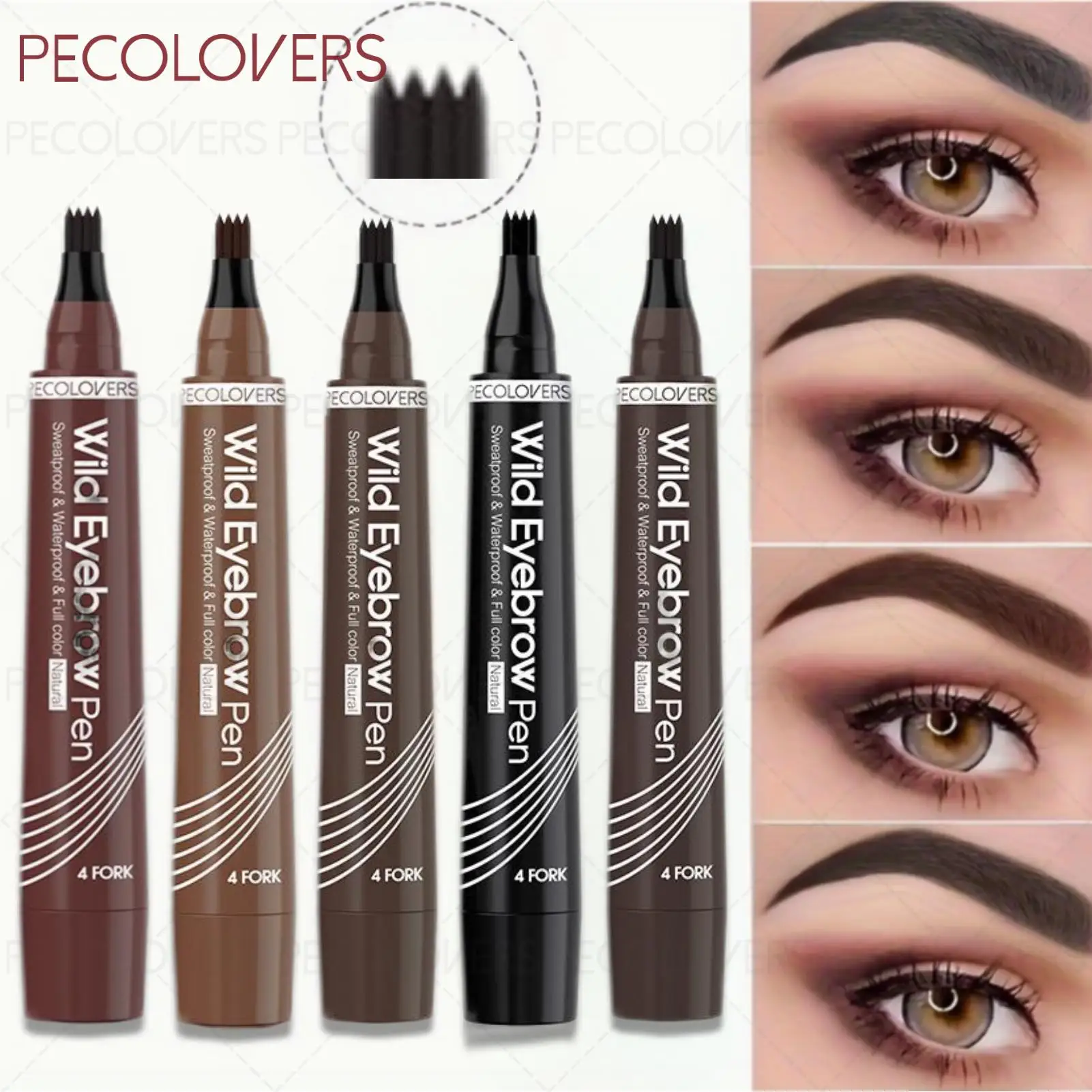 4 Fork Eyebrow Pen,Waterproof Smooth,Non-Dyeing Eyebrow Pencil,Fast drying,Long-Lasting Liquid Eyebrow Pen