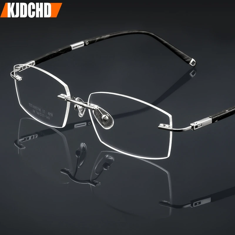 

KJDCHD Rimless Glasses Men Women Myopia Business Retro Eyeglasses Pure Titanium Optical Prescription Frameless Glasses Frame