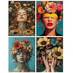 Diamond Mosaic New 2024 5D DIY Diamond Painting Woman and Flowers Cross Stitch Kit Rhinestones Embroidery Home Decoration