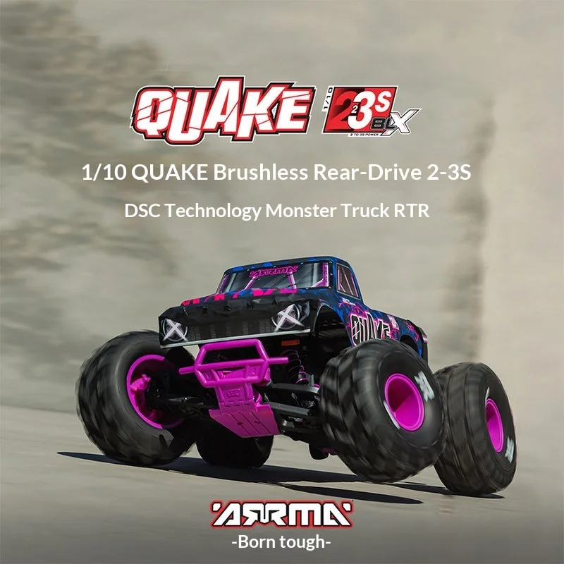 ARRMA QUAKE 1/10 Scale RTR Brushless RC Monster Truck, 2‑3S Battery Supported DSC Rear‑Drive Electric Off‑Road Hobby  Car