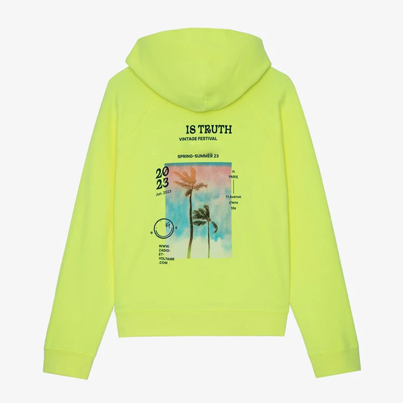 

Zadig Women Pullovers Fluorescent Green Hoodies Fashion Coconut Tree Hooded Sweatshirt Casual Small Winged Tops Female