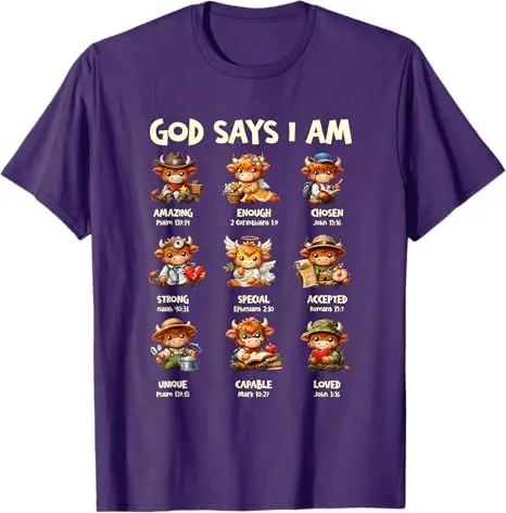 Schottisches Kuh-T-Shirt: Gott sagt, ich bin eine Highland-Kuh – Christliches religiöses Kleinkuh-T-Shirt, Y2K Glaube Jesus Bibelvers Tee Bekleidung – Detail 5