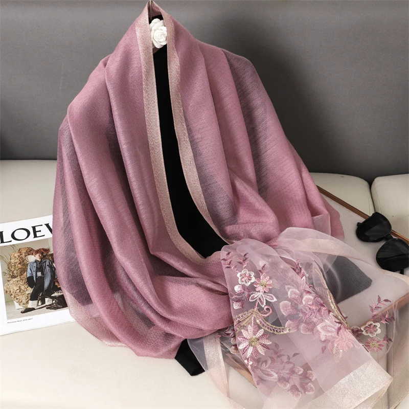 2024 NEW Fashion Women Cut Flowers Hollow Lace Gradient Flower Silk Scarf Spring Shawls and Wraps Towel Femme Beach Sjaals