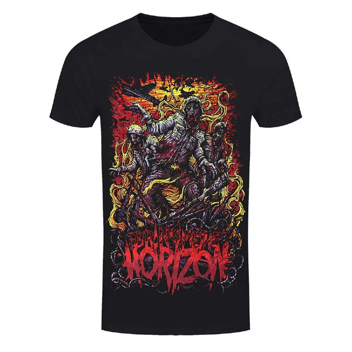 Camisetas 3D Retro da Banda Bring Me The Horizon Zombie Legion para Homens e Mulheres, Manga Curta, Estilo Americano, Gola Redonda