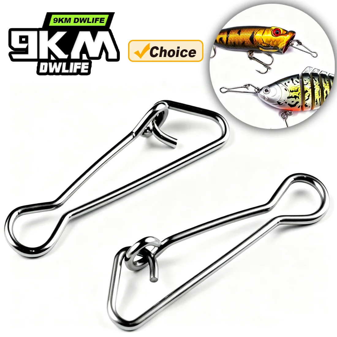 9KM Angelschnur-Verbinder 100 Stück Edelstahl-Clip Hochfester Köder-Leinen-Verbinder Schnellwechsel-Clip für Salzwasser- und Süßwasser-Angeln