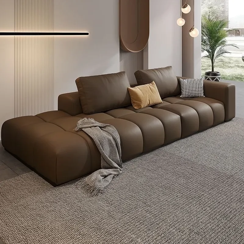 for Italian Pixel Sofa Living Room First Layer Cowhide Cream Style Modern Simple Straight Row Three Seater Light Luxury