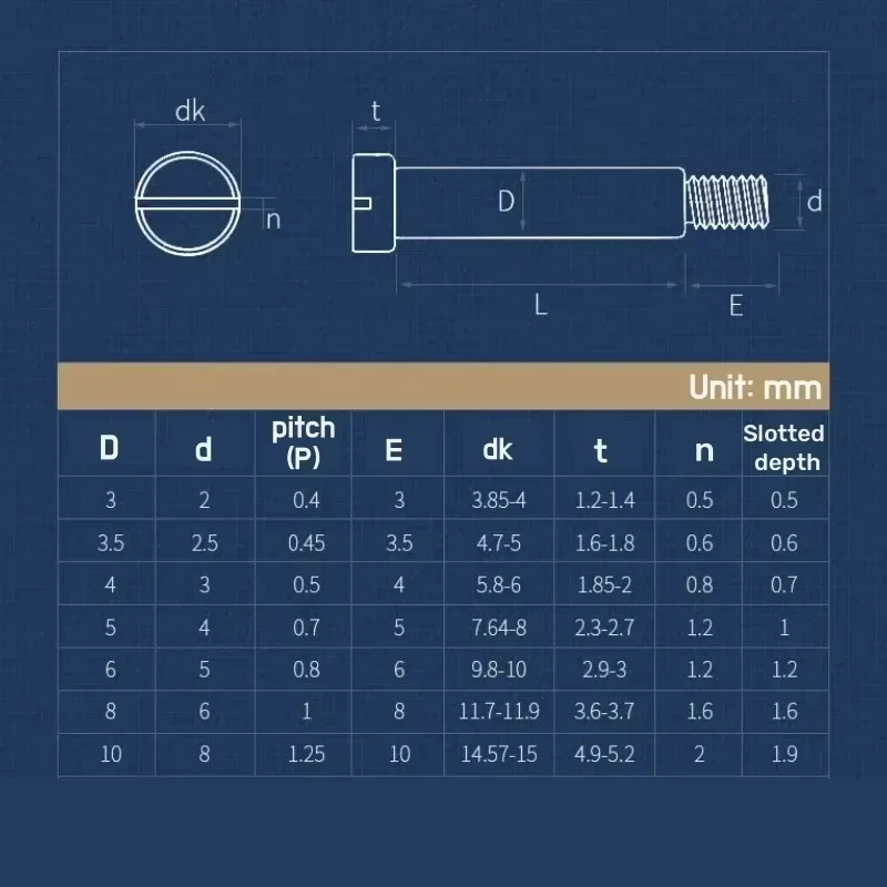 M1.6 M2 M2.5 M3 M4 M5 M6 M8 M10 304 Stainless Steel Slotted One-word Slot Positioning Shoulder Step Screw One-word Bearing Bolt