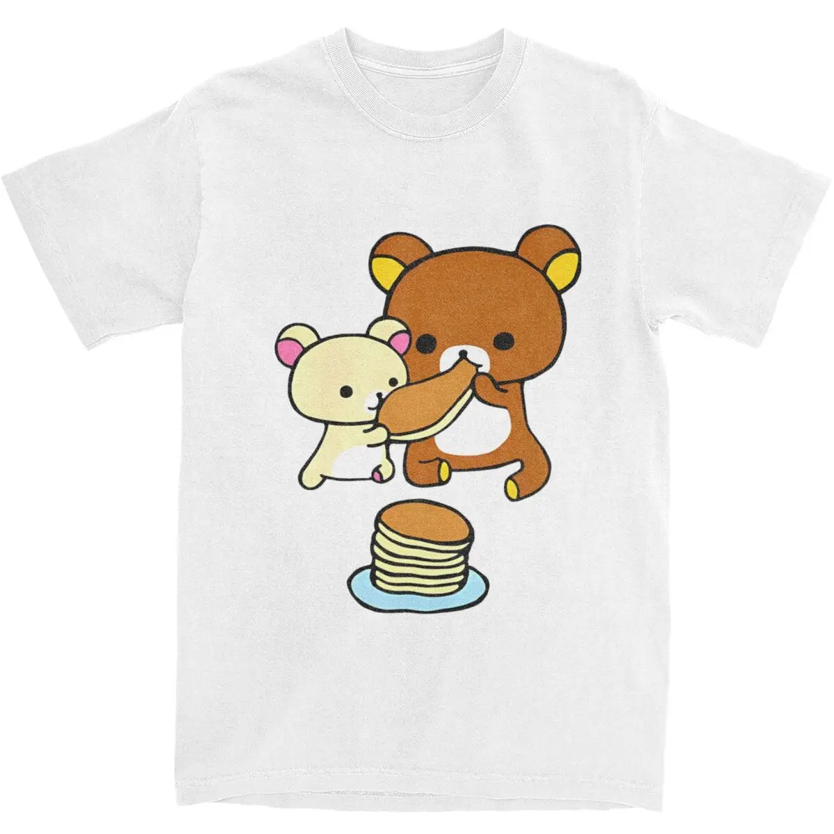 Футболка Rilakkuma And Korilakkuma ест блинчики футболки Harajuku летние футболки Y2K Забавный дизайн хлопковые топы идея подарка