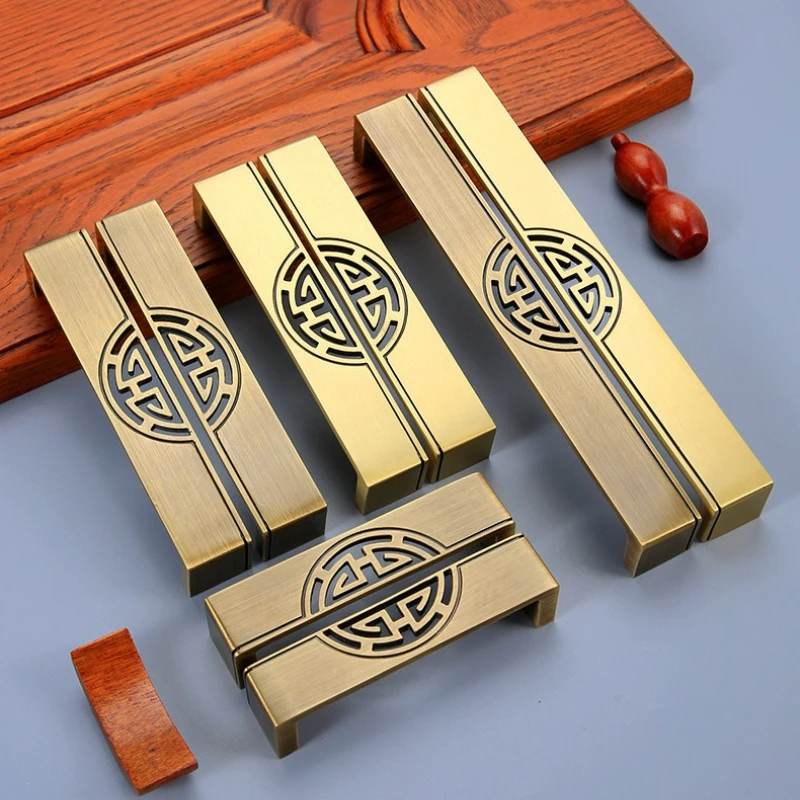 

New Chinese Style Cabinet Door Hollow Furniture Handle Wardrobe Cabinet Antique Brass Handle