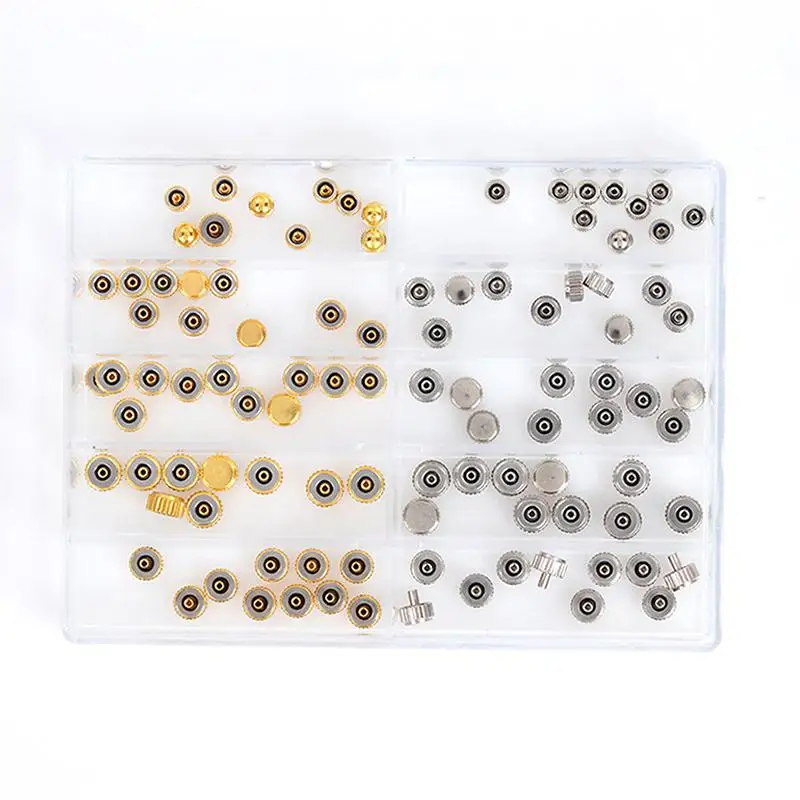100Pcs/Box Watch Crowns Watch Waterproof Replacement Assorted Repair Tools Silver Gold Watch Accessories For Watchmaker