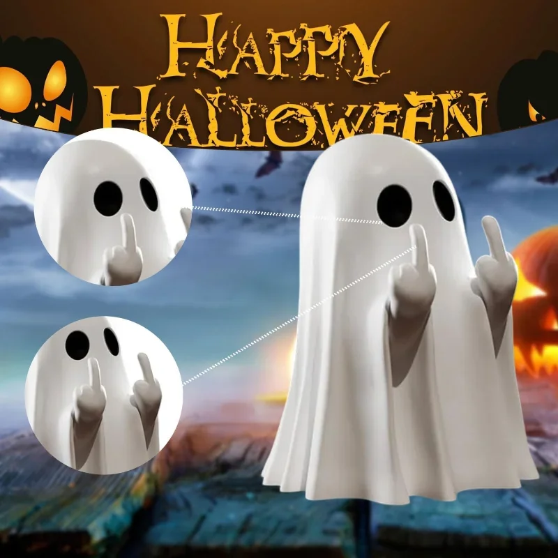 Halloween Middle Finger Black White Fluorescent Ghost Desktop Ghost 3d Printing Toys Cute Little Craft Home Decoration Ornaments