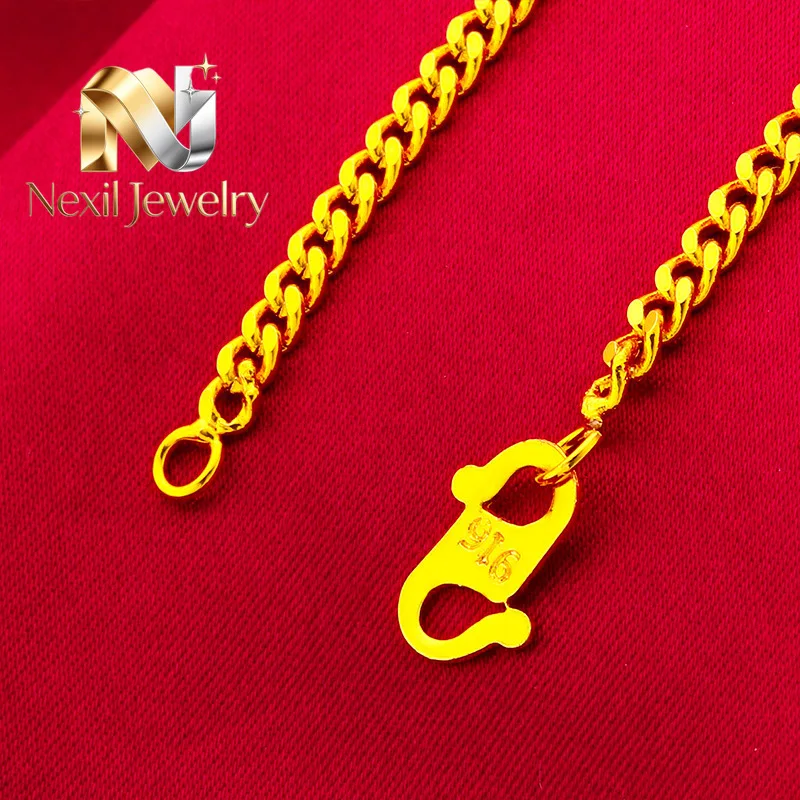 Nexil Jewelry   Nexil Jewelry  24K Gold AU999 Women's 50cm Abacus Thin Flat Chain Necklace - Mini Abacus Pendant + Thin Flat Gol