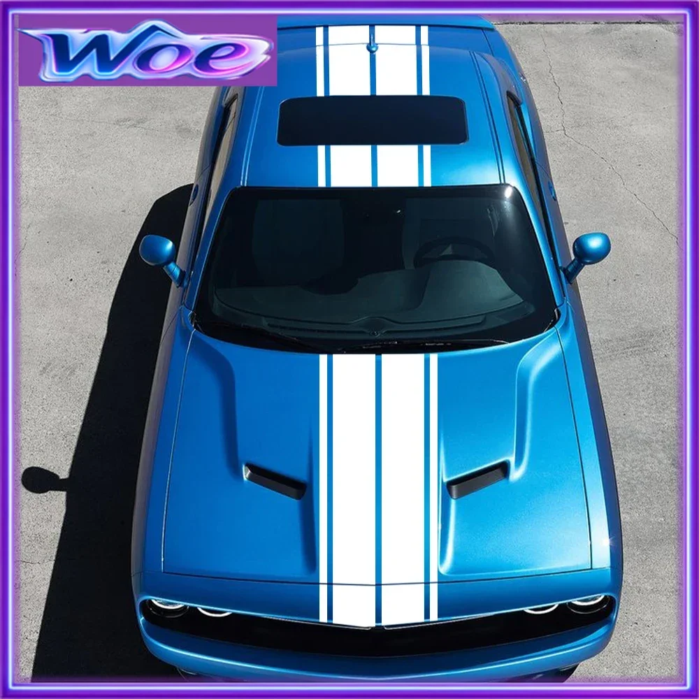For Dodge Challenger SXT RT Rally Racing Style Auto Stripe Kit Vinyl Decals Hood Roof Rear Trunk Stickers Car Tuning Accessorie