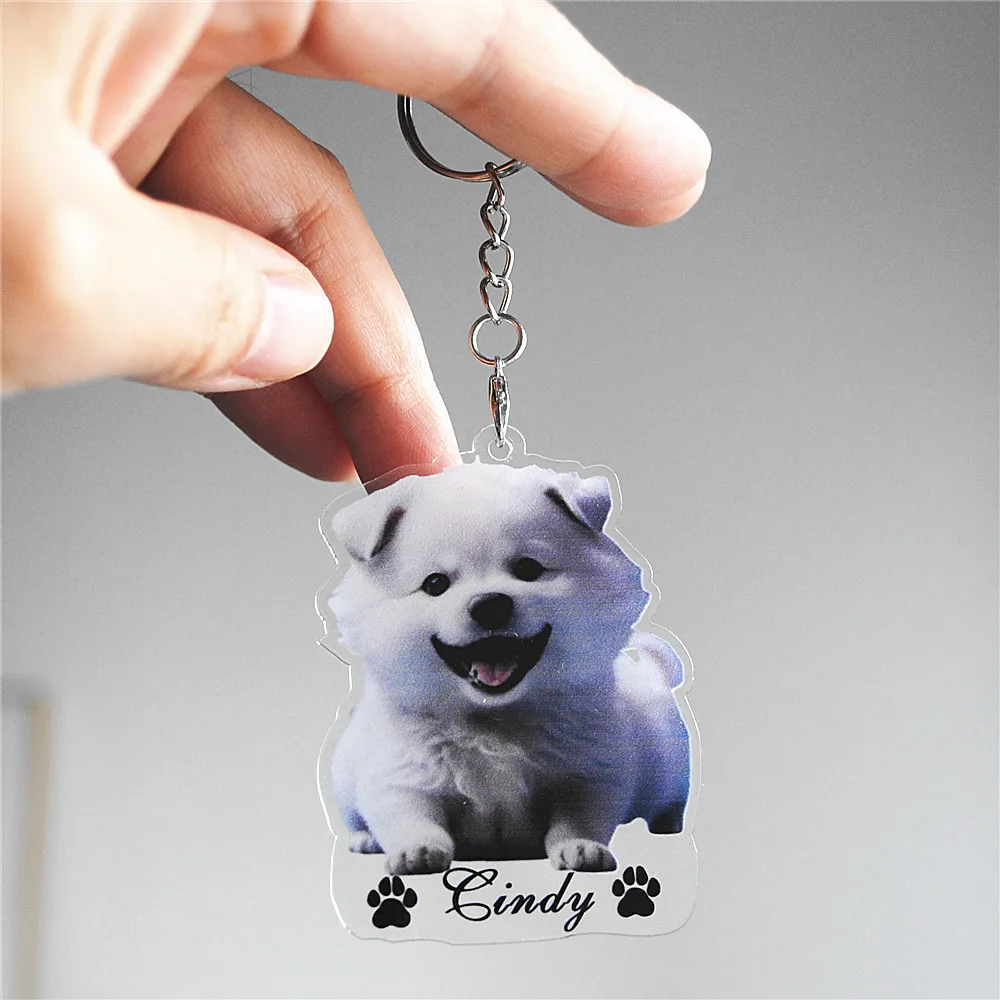 2pcs Double-Sided Customizable Pet Acrylic Keychain Bag Charm Phone Strap Collar Ornament with Photo And Name