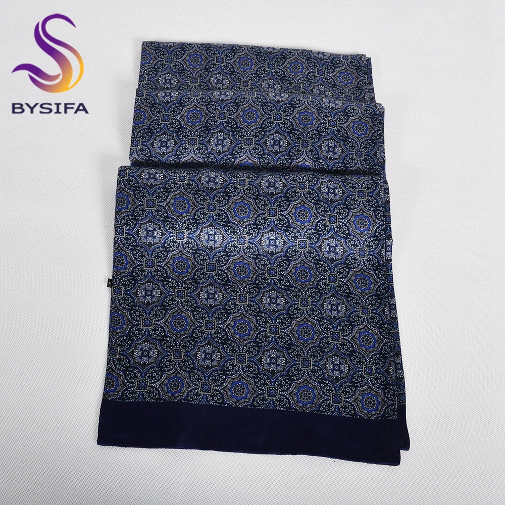 BYSIFA|Grey Blue Silk Cravat Scarf Men Winter Fashion 100% Silk Male Long Scarves Cravats Brand Soft Long Scarf Tie 160*26cm