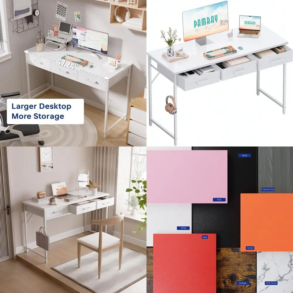 

White 47 Compact Desk for Home Office, Study or Bedroom - Ideal for Small Spaces