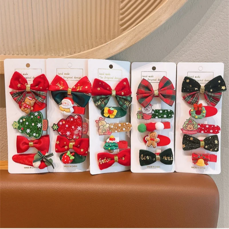 

Cute Christmas Bow Hairpin Headwear, Cartoon Fabric Bell, Reindeer, Snowflake and Christmas Tree Hairpin Set