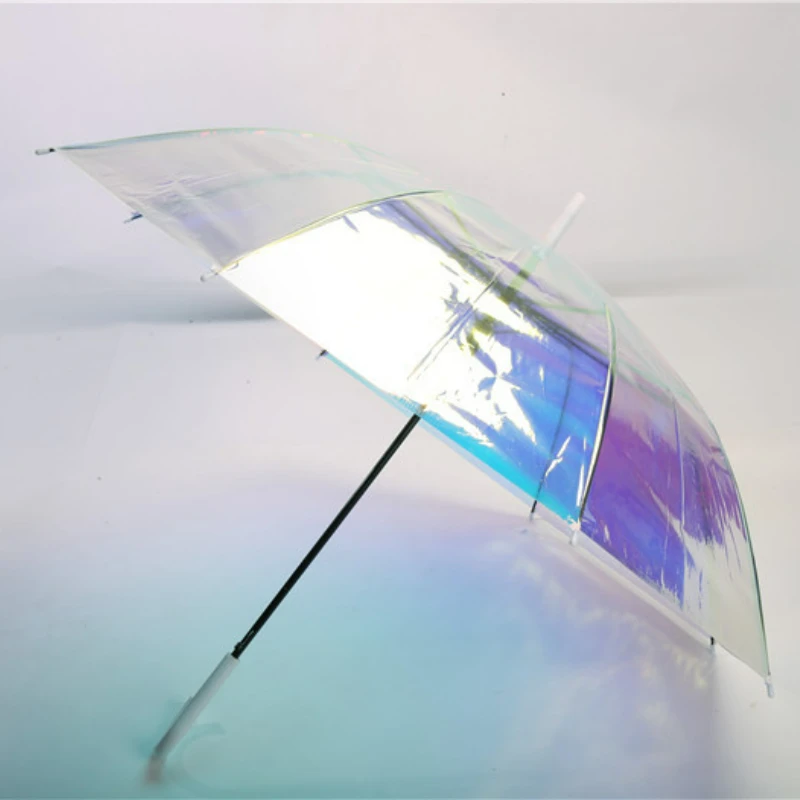 Creative Fashion Magic Color Laser Transparent Umbrella Automatic Sunny Umbrella Mori Series Rainbow Umbrella Straight Rod Gift