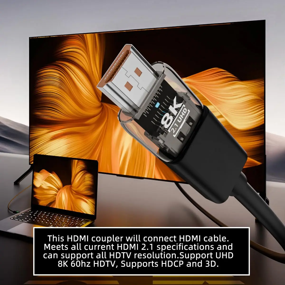 HDMI Male to HDMI 2.1 Male UHD Extension Adapter Extender Transparent with Smart LED Light Support 8K 60hz HDTV