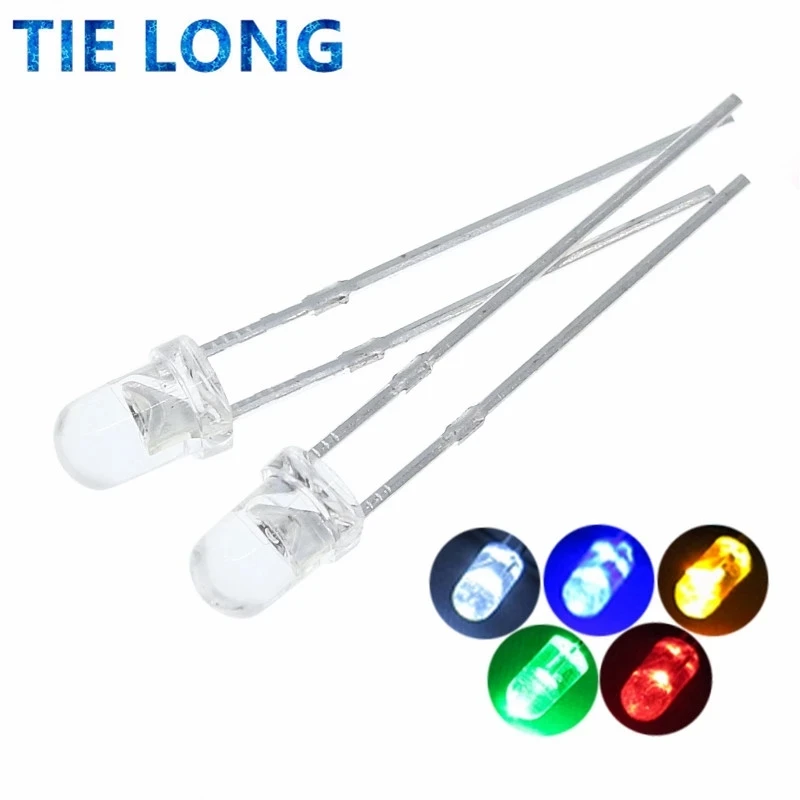 

5Colors x20pcs =100pcs F3 Ultra Bright 3MM Round Water Clear Green/Yellow/Blue/White/Red LED Light Lamp Emitting Diode Dides Kit