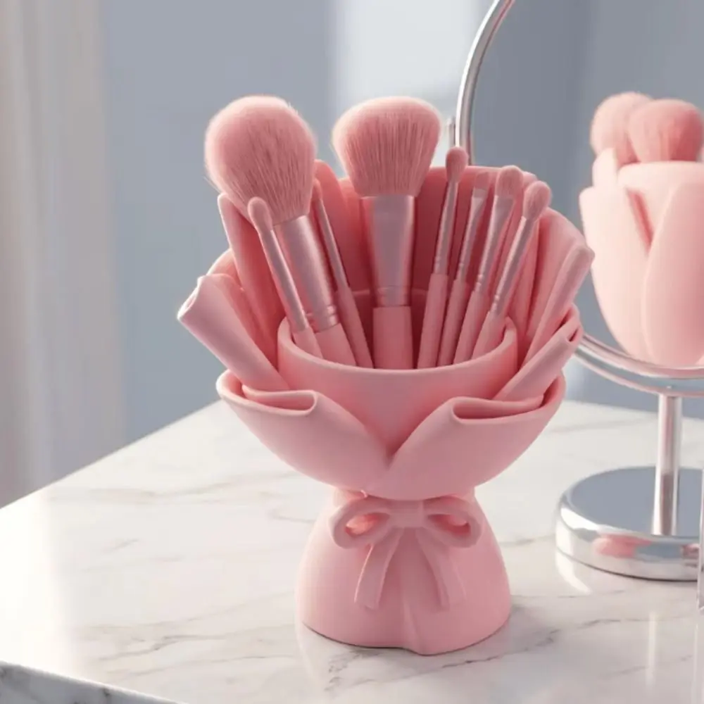 

Kawaii Style Flower Bouquet Pen Holder 3D Printing Creative Assembly Desk Makeup Brush Stand Sweet Bow Design DIY Handicraft