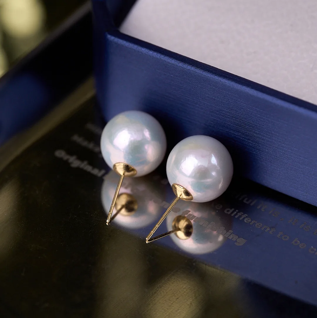 

Серьги из натурального пресноводного жемчуга диаметром 10-11 мм, идеальный круглый переливающийся свет из золота 18 карат, роскошные ювелирные изделия с жемчугом премиум-класса, подарок