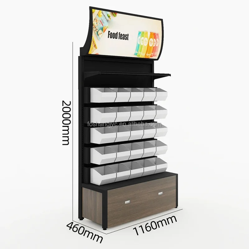 

Customize.Acrylic Gondola Display Stand Snacks Rice Grains Candies-Grocery Store Shelf Rack with Bins