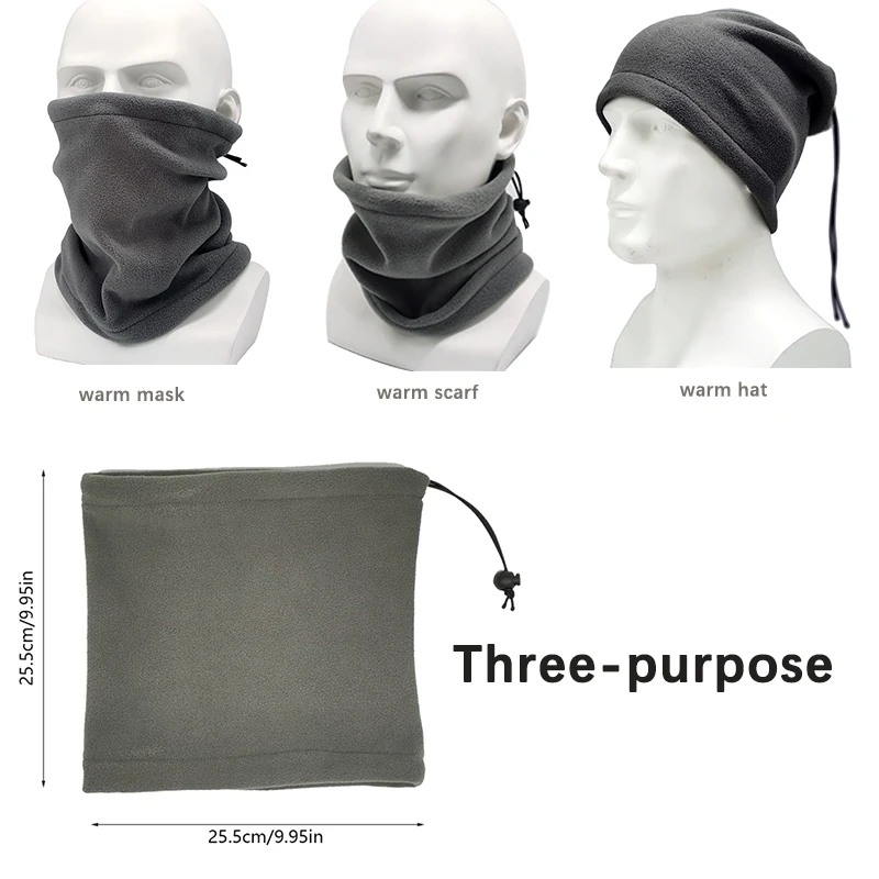 Winter Outdoor Velvet Thermal Neck Warmer With Drawstring Three-purpose,hat,Half Face Cover,neck Gaiter Cold-proof Sport Bandana