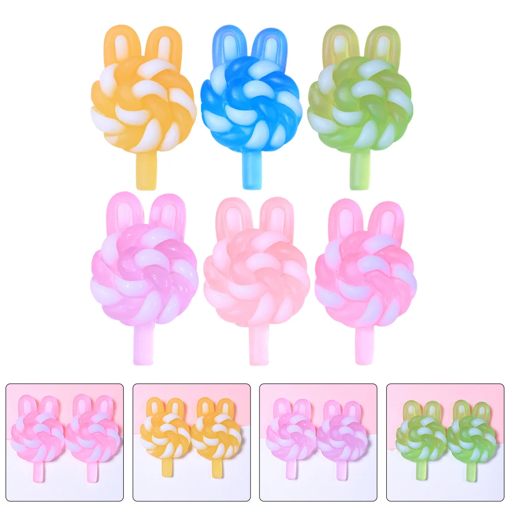 24 Pcs Night Glow Ears Lollipop Model Charms Plastic Resin Jewelry Making Pendant Keychain Necklace Bracelet Phone