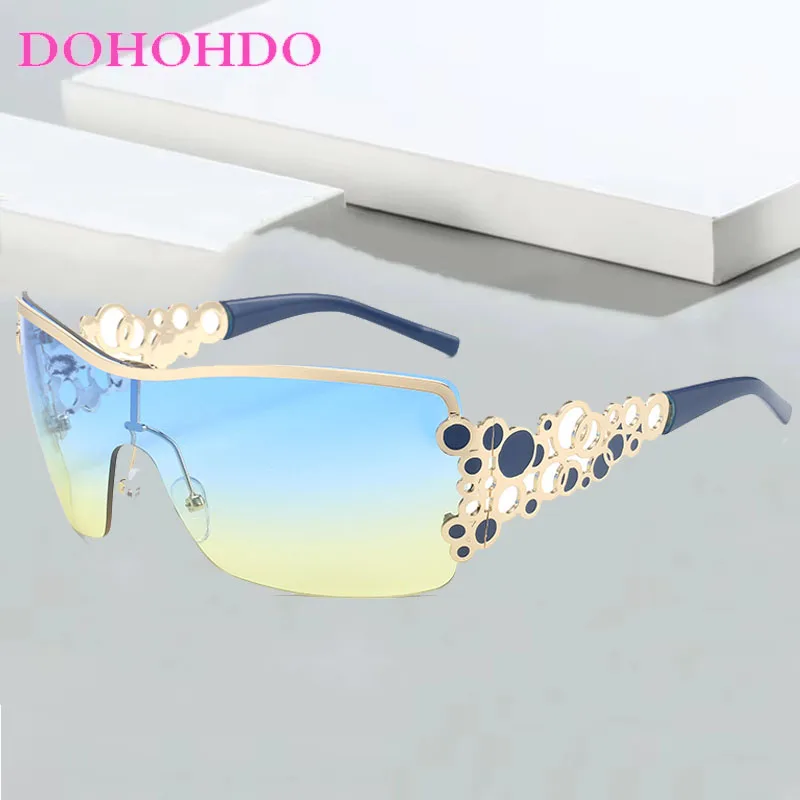 

DOHOHDO 2025 Fashion Punk Y2K Sunglasses Women New Luxury Brand Personalized Dot Round One Piece Sun Glasses Men Eyewear Shades