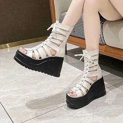 Women Wedges Sandals High Heels Gothic Punk Summer Platform Shoes Woman Comfort Strappy Zip Buckle Fashion Casual Women