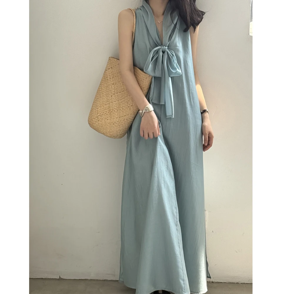 2025 New Arrival Sleeveless Halter Neck Women Summer Loose Style Elegant Long Dress Lyocell Boho Maxi Dress Vestidos Clothes