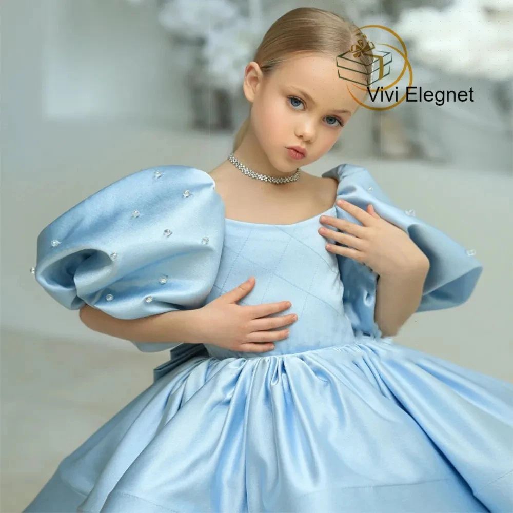 Charming Scoop Flower Girls Dresses with Beading for Baby Tutu Satin Modern Christmas Gowns 2023 Summer New فلور فتاة اللباس