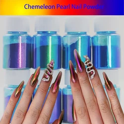 10g Chameleon Mica Pearl Nail Glitter Powder Nail Charm High Gloss Neon Fine Aurora Pearlescent Manicure Polish Glitter Powder