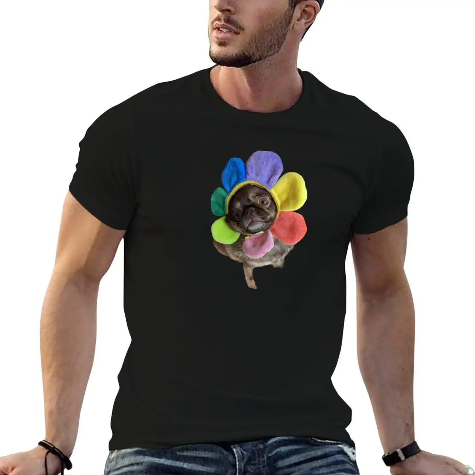 Chilli The Pug flower hat T-Shirt graphic t shirts plus size clothes vintage t shirts plus size men clothing