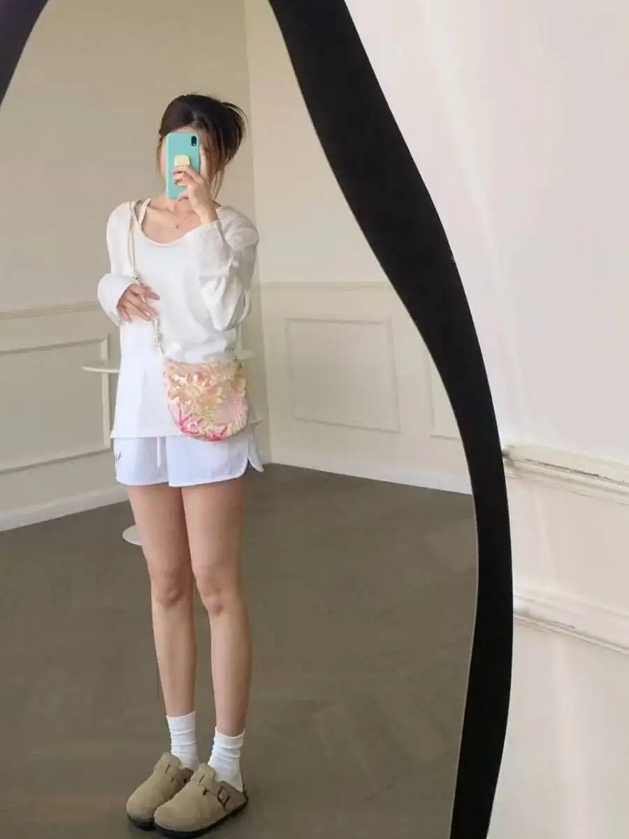 Bloom Fairy Core Aesthetic Y2k Hand Bag Women Flower Embroidered Handle Chic Casual Crossbody Bags Ladies Versatile Handbag