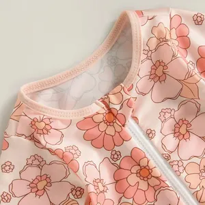 Summer clothes for babies, flamingo, floral print, long sleeve, zipper jumpsuit, bandana, swimwear, 2022 12 Main Sales Bathrooms Children's Girl - №3