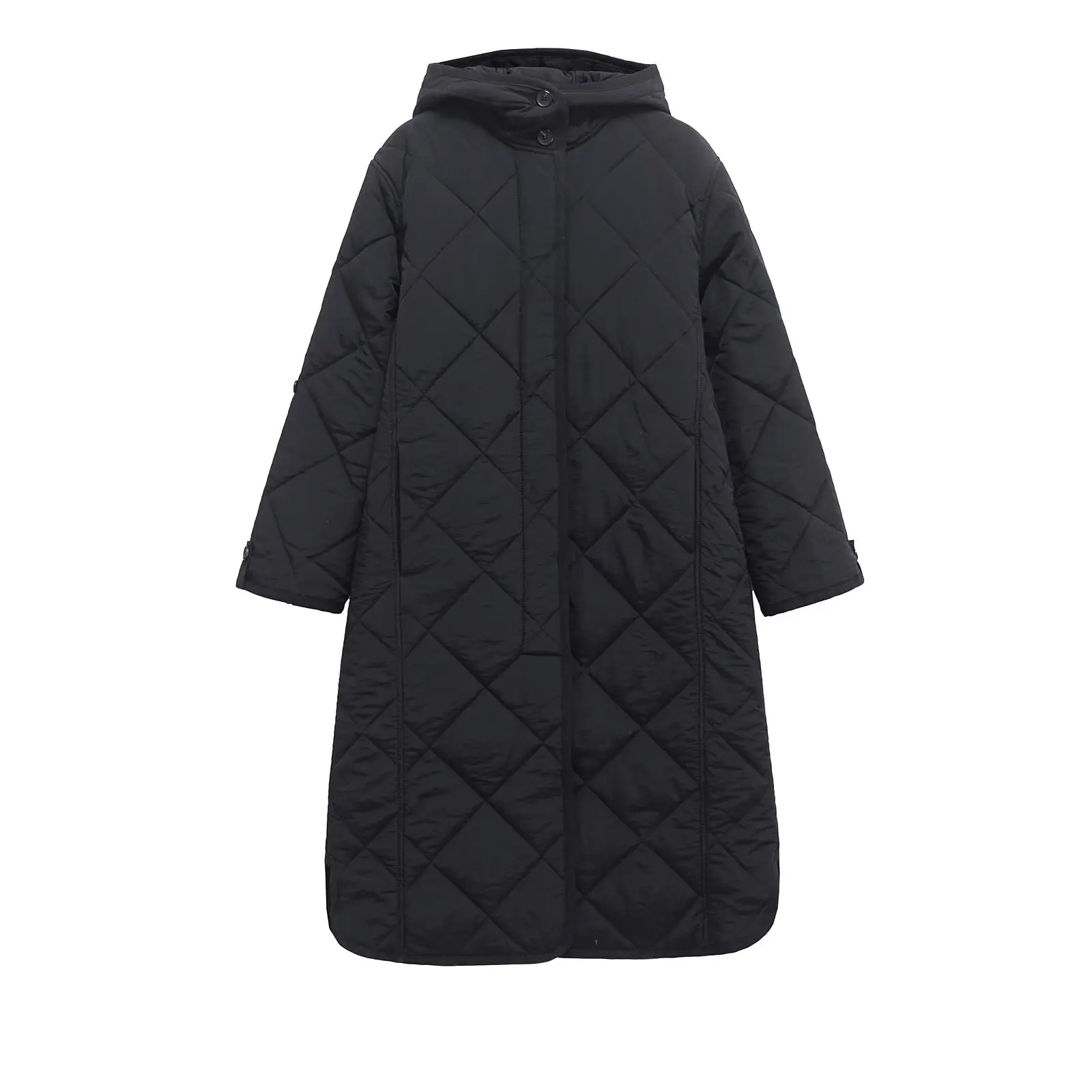 Tangada 2025 معطف شتوي نسائي كبير الحجم طويل سترات بسحاب وأكمام طويلة معطف بقلنسوة XE52