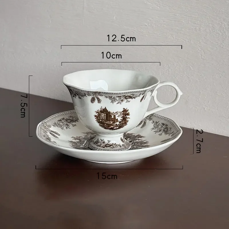 French retro ceramic coffee cups plates Light luxury home coffee shop water mug Breakfast mug Latte coffee cup Kitchen Dining
