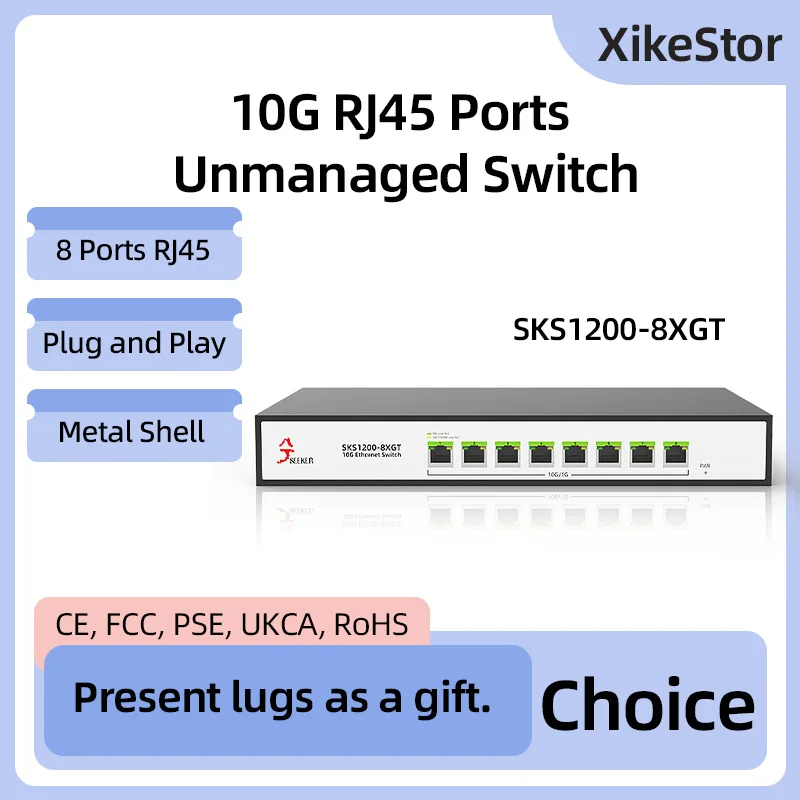 

XikeStor Все 10 Gigabit Ethernet, 8 портов, 10 Гбит/с, порт RJ45, сетевой порт Plug and Play, 10 gbe, 10 ГБ, 10000 Мбит/с, 10 г, неуправляемый