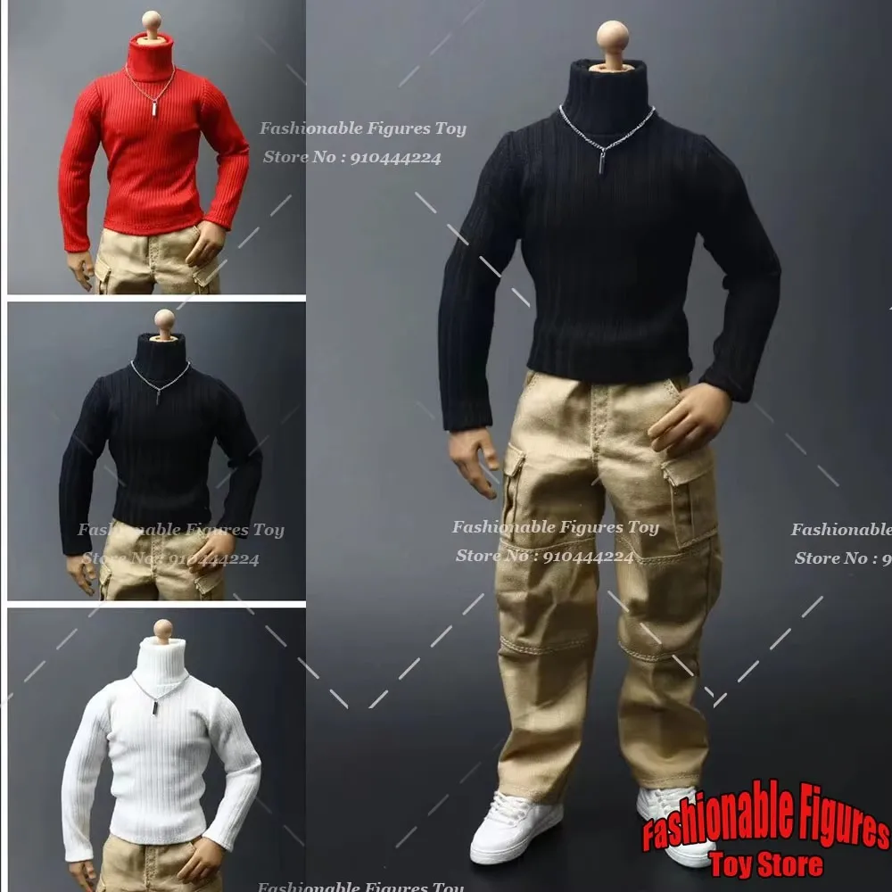 

1/6 Men soldier Pullovers Elastic Long Sleeve Turtleneck Knitted Sweater Bottom Cargo Pants Fit 12Inch Action Figure Model