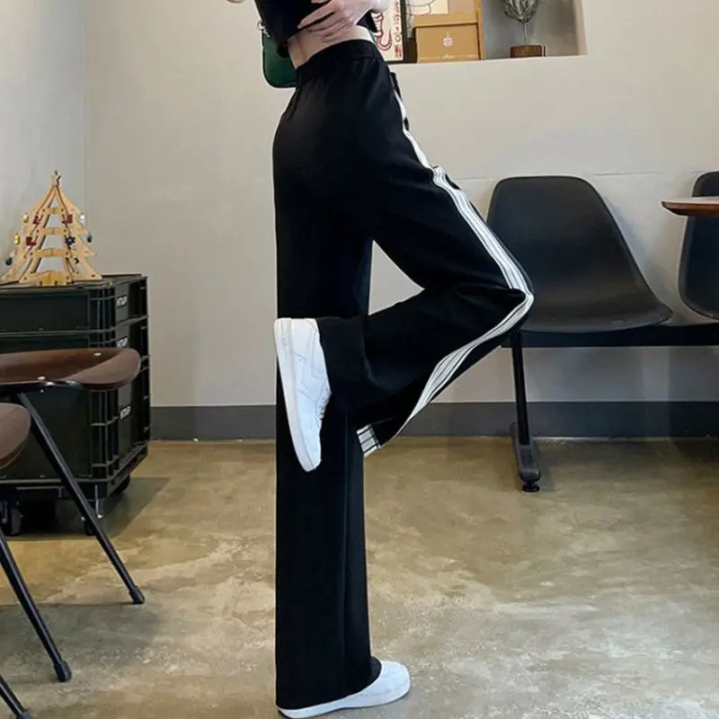 Women Clothes Summer Trendy Side Striped Harajuku Streetwear Y2K Wide Leg Pants Female High Waist Straight Trousers Pantalones